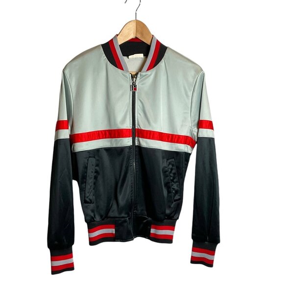 Vintage Y2K Bonnie Sportswear Nylon Full Zip Track Bomber Jacket Gray Black Sz S - Picture 2 of 5